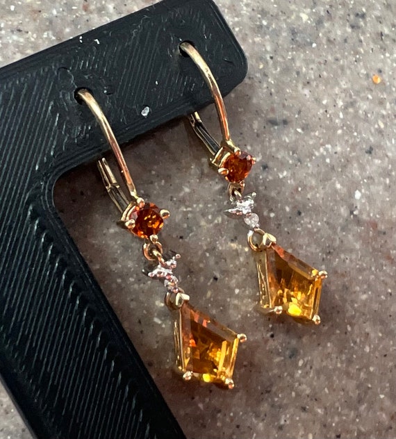 Vintage 10K Yellow Gold Citrine Garnet & Diamond … - image 3