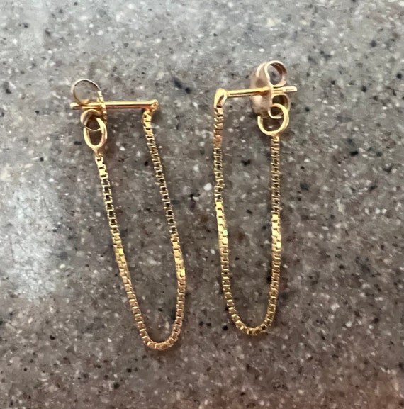 Vintage 14K Yellow Gold Chain Hoop Earrings - image 1
