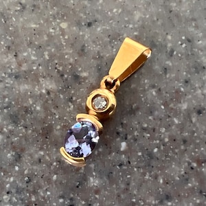 Vintage 14K Yellow Gold Tanzanite & Diamond Pendant