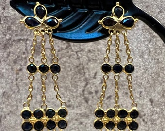 Vintage 14K Yellow Gold Natural Blue Sapphire Drop Dangle Earrings