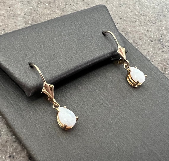 Vintage 10K Yellow Gold Opal Drop Dangle Earrings - image 7