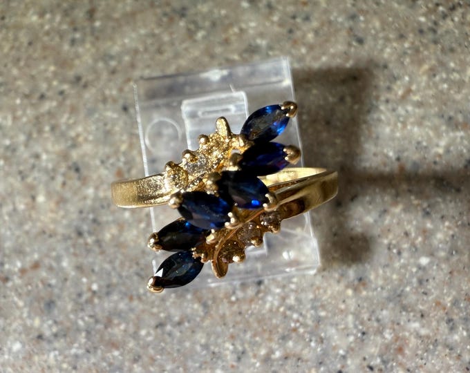 Vintage 14K BH Effy Yellow Gold Blue Sapphire & Diamond Ring Size 6 - Etsy