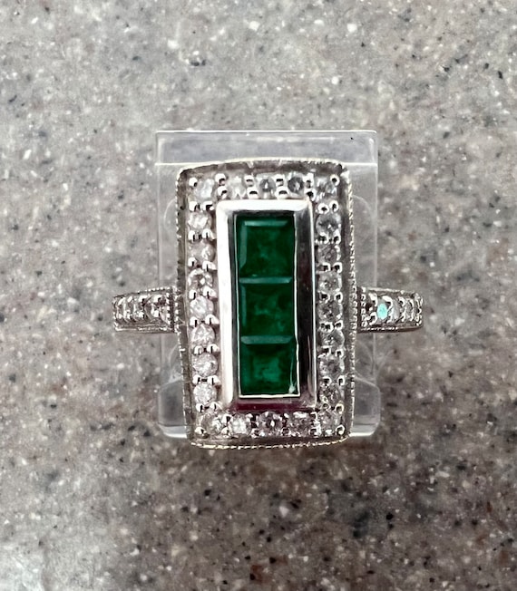 Vintage Effy Bita 14K White Gold Emerald & Diamond