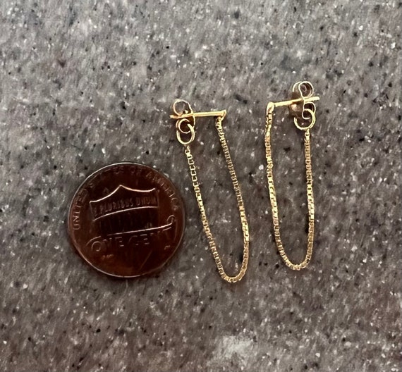 Vintage 14K Yellow Gold Chain Hoop Earrings - image 9