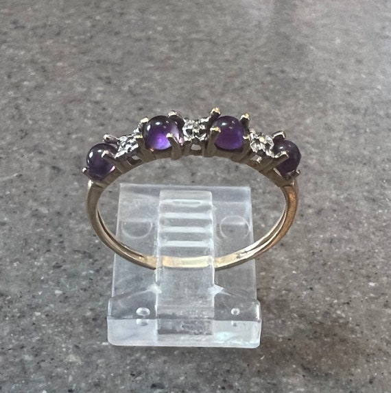 Vintage 10K Yellow Gold Amethyst & Diamond Stacki… - image 1