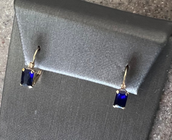 Vintage 14K Yellow Gold Blue Sapphire & Diamond D… - image 3