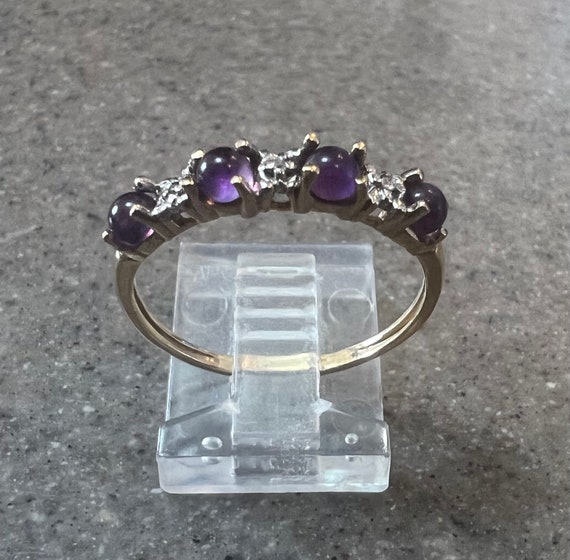 Vintage 10K Yellow Gold Amethyst & Diamond Stacki… - image 3