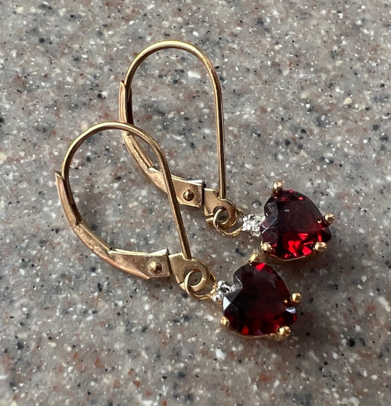 Vintage 10K Yellow Gold Garnet & Diamond Drop Dan… - image 9