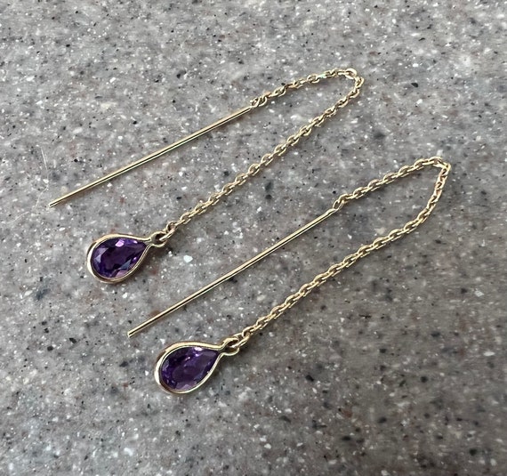 Vintage 14K Yellow Gold Amethyst Dangle Threader … - image 9