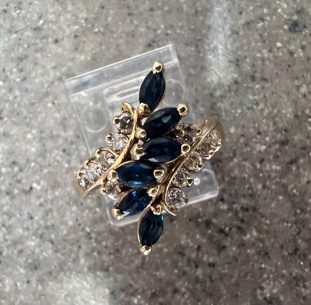 Vintage 14K BH Effy Yellow Gold Blue Sapphire & Diamond Ring Size 5 - Etsy