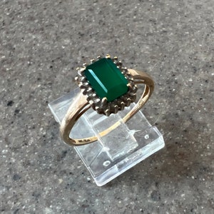 Vintage 14K Yellow Gold Emerald & White Topaz Halo Ring