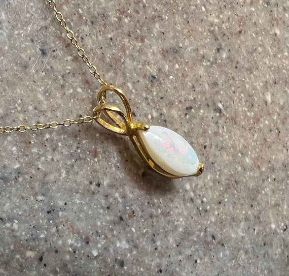 Vintage 14K Yellow Gold Opal Pendant with Plated … - image 6