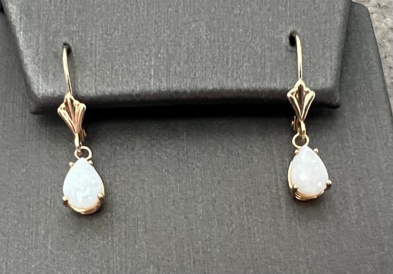 Vintage 10K Yellow Gold Opal Drop Dangle Earrings - image 10