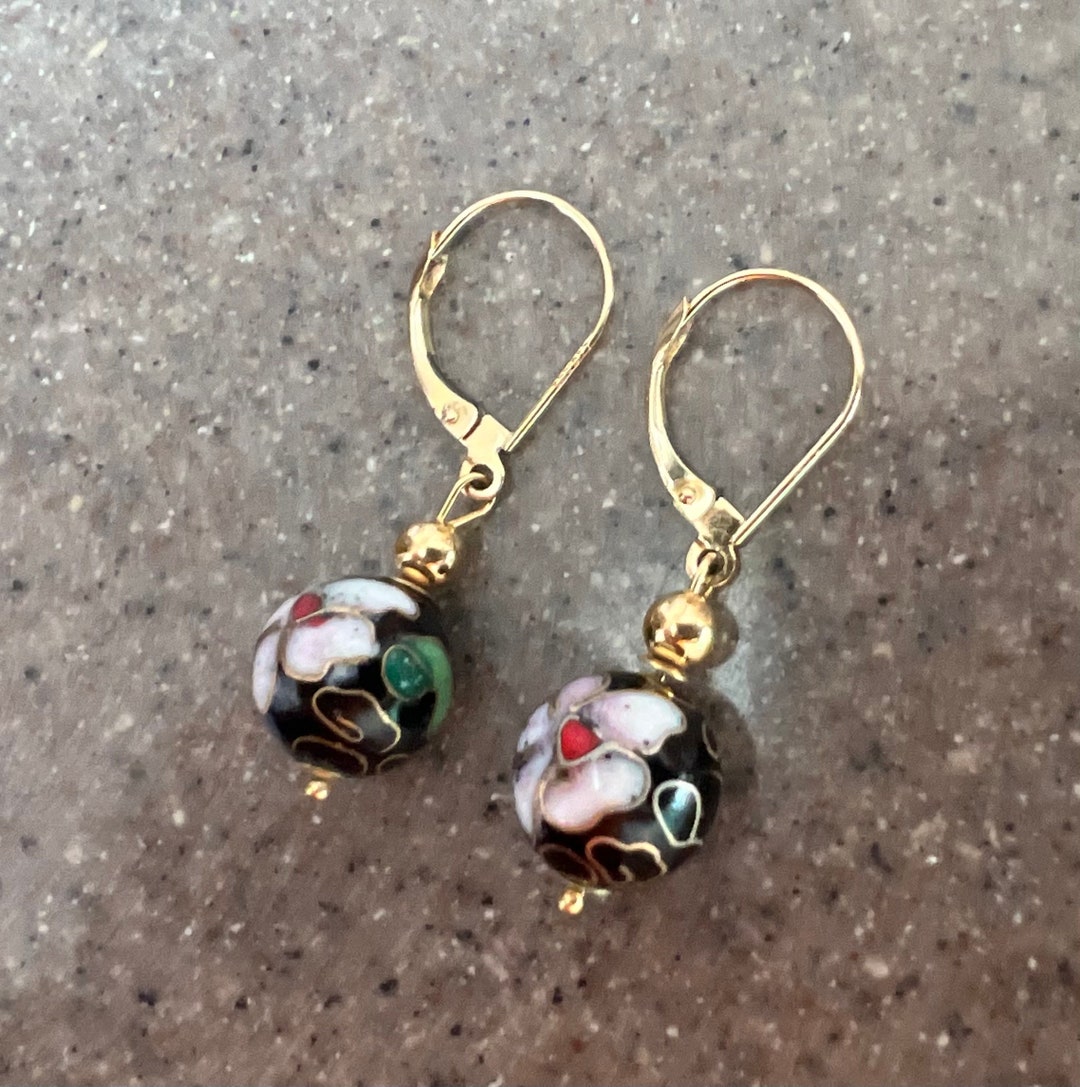 Jade Cloisonne Bohemian Drop Dangle Earrings Ethnic Tassel Hook 18K Gold Plated