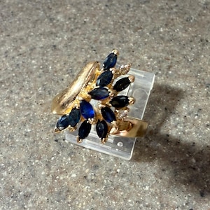 Vintage 14K Yellow Gold Effy Sapphire & Diamond Cocktail Ring Size 7.25