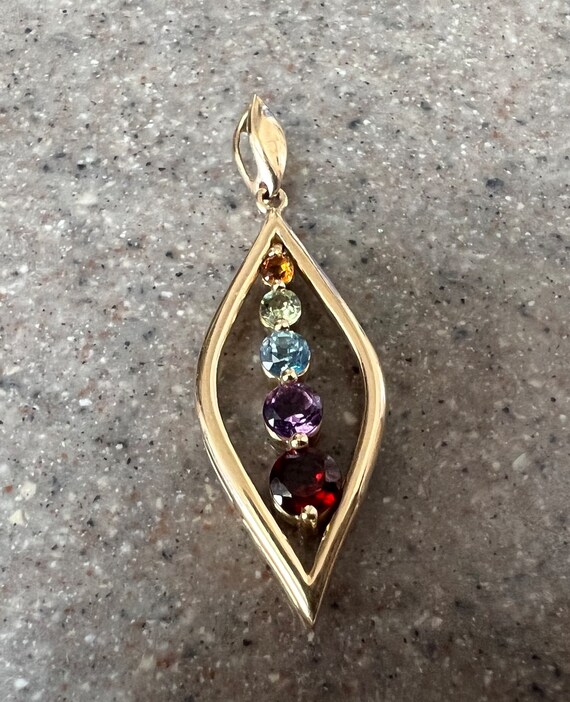 Vintage 10K Yellow Gold Blue Topaz, Amethyst, Citr