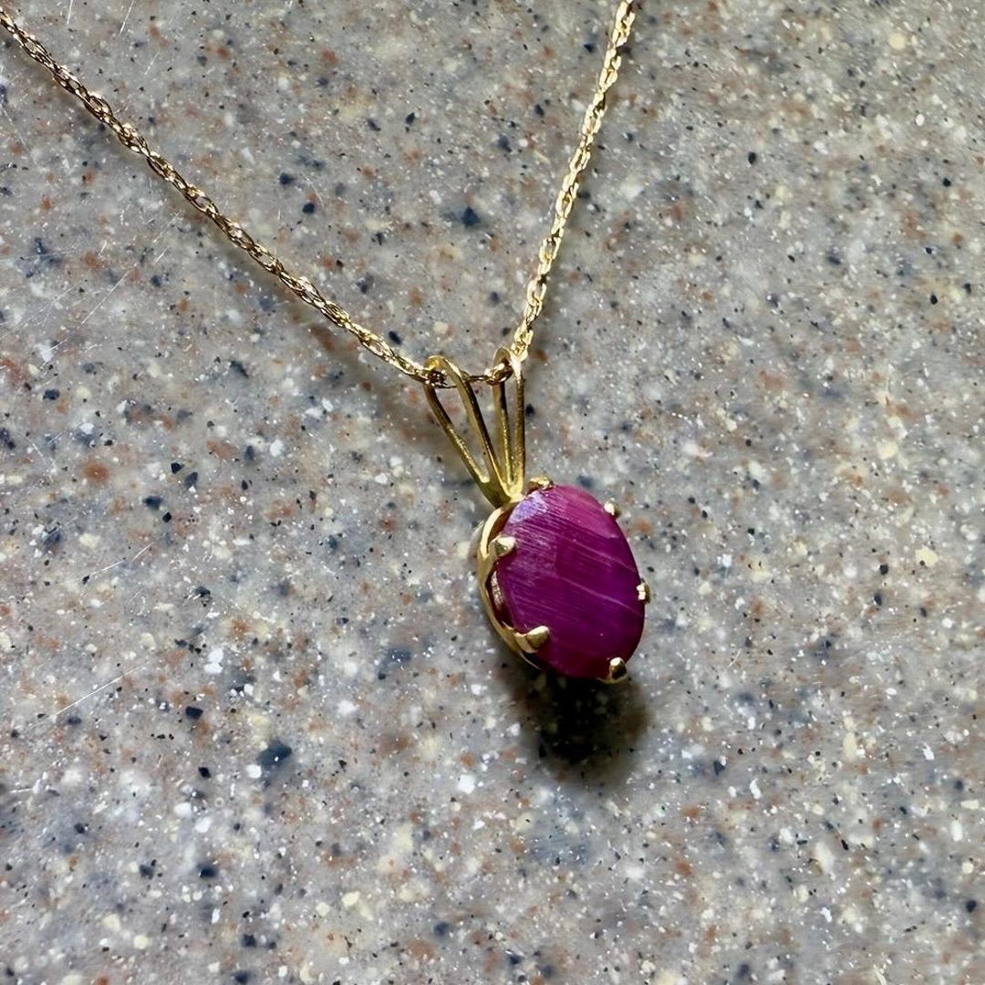 Vintage 14K Yellow Gold Ruby Pendant Necklace - Etsy