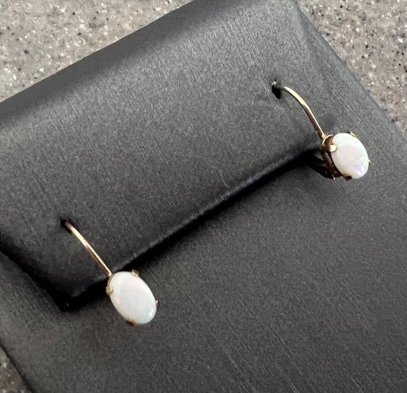 Vintage 10K Yellow Gold Opal Drop Dangle Earrings - image 3