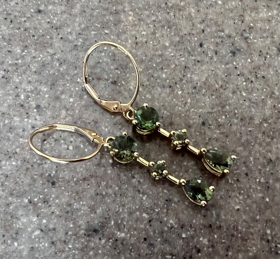 Vintage 9K Yellow Gold Peridot Drop Dangle Earrin… - image 6