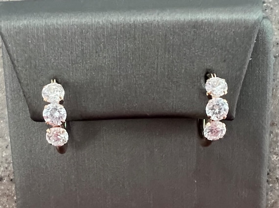 Vintage 10K Yellow Gold CZ Hoop Earrings - image 1