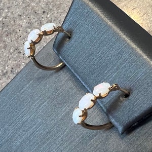 Vintage 10K Yellow Gold Opal Hoop Earrings