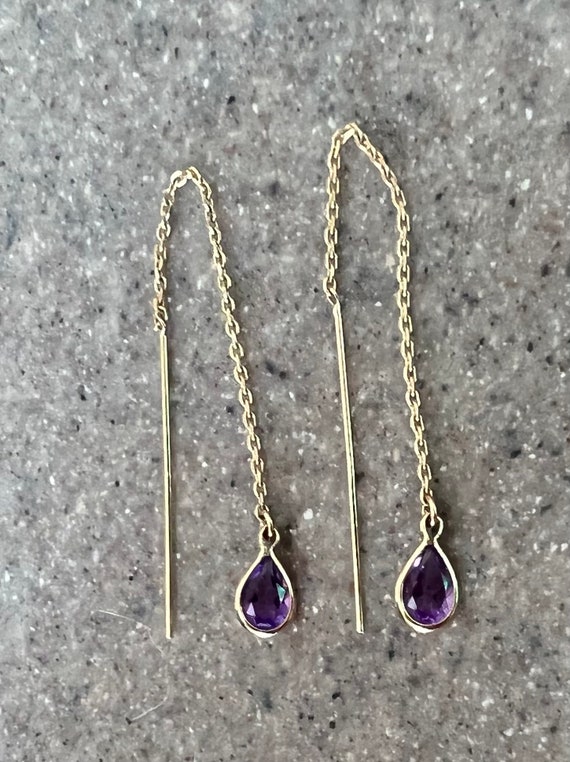 Vintage 14K Yellow Gold Amethyst Dangle Threader … - image 3