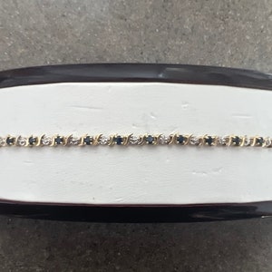 Vintage 10K Yellow Gold Blue Sapphire & Diamond Tennis Bracelet