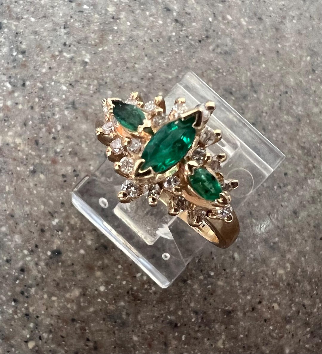 Vintage 14K BH Effy Yellow Gold Genuine Natural Emerald & Diamond Ring ...