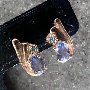 Vintage 10K Yellow Gold Amethyst & CZ Stud Earrings
