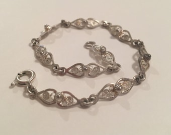 Vintage Silver Filigree Link Bracelet