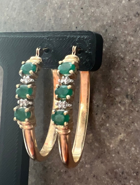 Vintage 10K Yellow Gold Diamond & Natural Emerald 