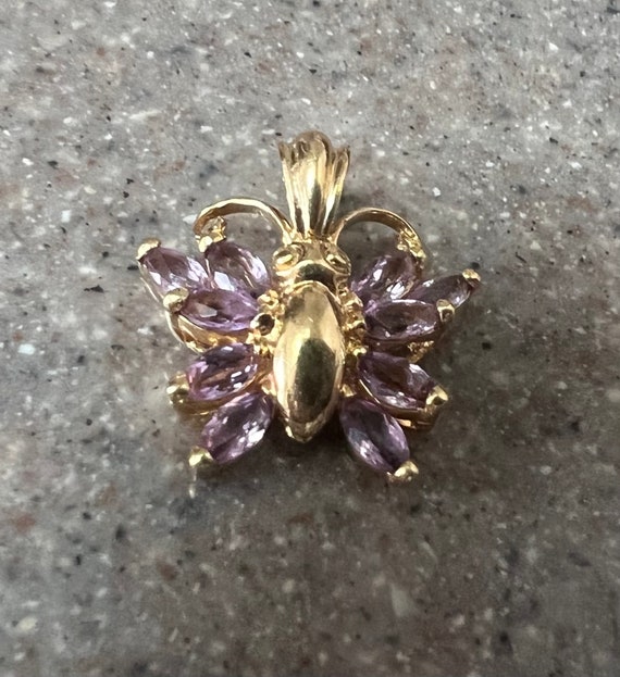 Vintage 14K Yellow Gold Amethyst Butterfly Pendant