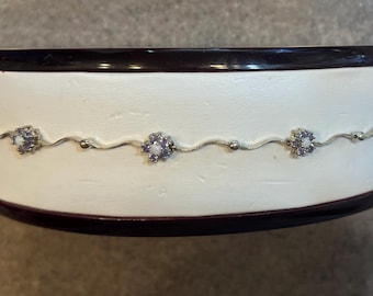 Vintage 10K White Gold Purple Tanzanite & Opal Flower Link Bracelet