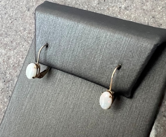 Vintage 10K Yellow Gold Opal Drop Dangle Earrings - image 6