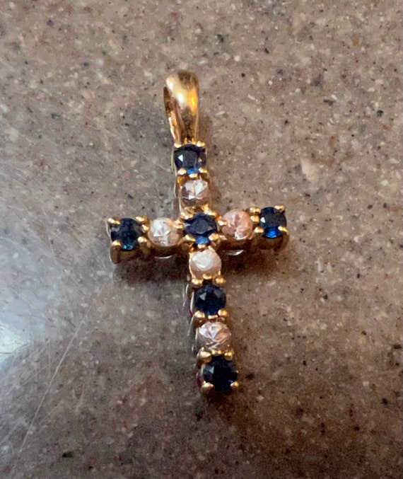 Vintage 14K Yellow Gold Blue Sapphire & Ruby Rever