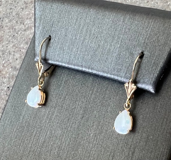 Vintage 10K Yellow Gold Opal Drop Dangle Earrings - image 3