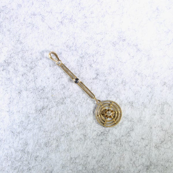 Vintage 10K Yellow Gold Blue Sapphire & Diamond Pendant