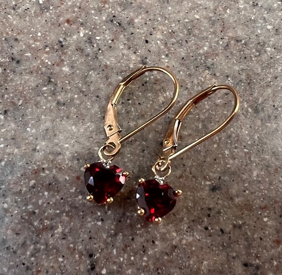 Vintage 10K Yellow Gold Garnet & Diamond Drop Dan… - image 10