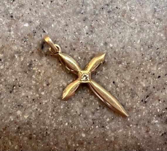 Vintage 14K Yellow Gold Genuine Diamond Cross Pen… - image 2