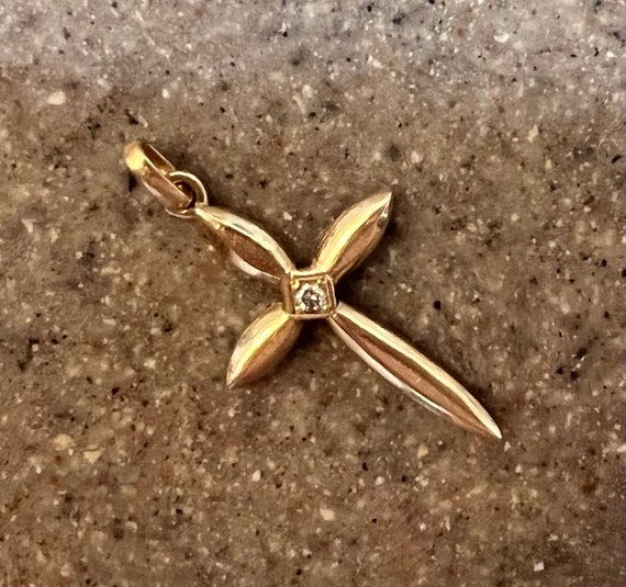 Vintage 14K Yellow Gold Genuine Diamond Cross Pen… - image 5