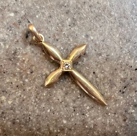Vintage 14K Yellow Gold Genuine Diamond Cross Pen… - image 9