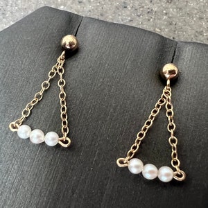 Vintage 14K Yellow Gold Pearl Drop Dangle Earrings