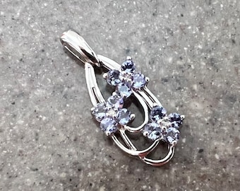 Vintage 10K White Gold Purple Tanzanite & Diamond Flower Pendant