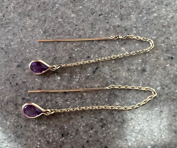 Vintage 14K Yellow Gold Amethyst Dangle Threader … - image 7