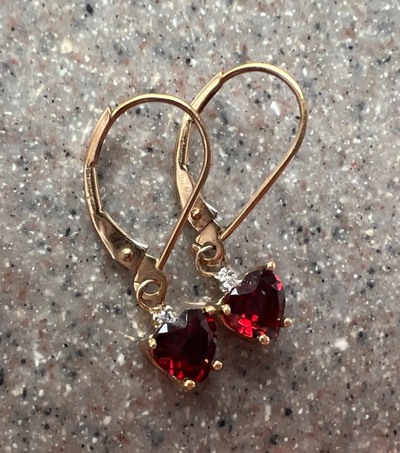 Vintage 10K Yellow Gold Garnet & Diamond Drop Dan… - image 1