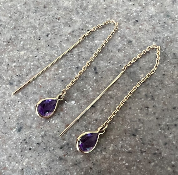 Vintage 14K Yellow Gold Amethyst Dangle Threader … - image 10