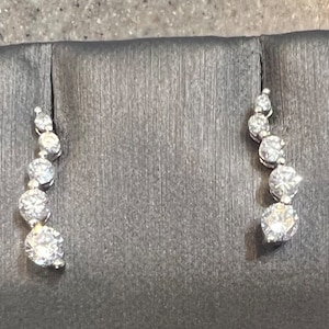Vintage 10K White Gold CZ Drop Dangle Earrings