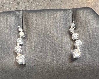 Vintage 10K White Gold CZ Drop Dangle Earrings