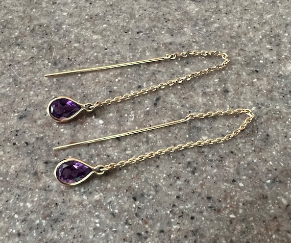 Vintage 14K Yellow Gold Amethyst Dangle Threader … - image 5