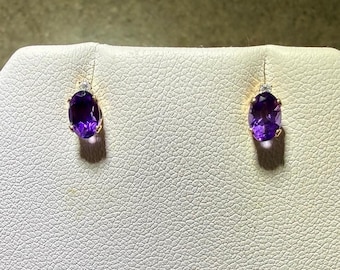 Vintage 10K Yellow Gold Amethyst & CZ Stud Earrings